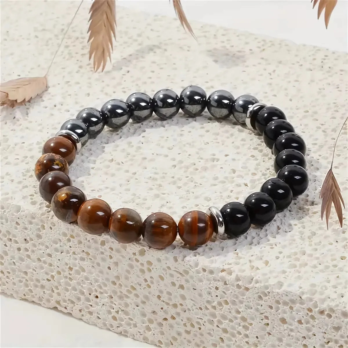 Triple protection bracelet with tiger eye, black obsidian and hematite - photo 1